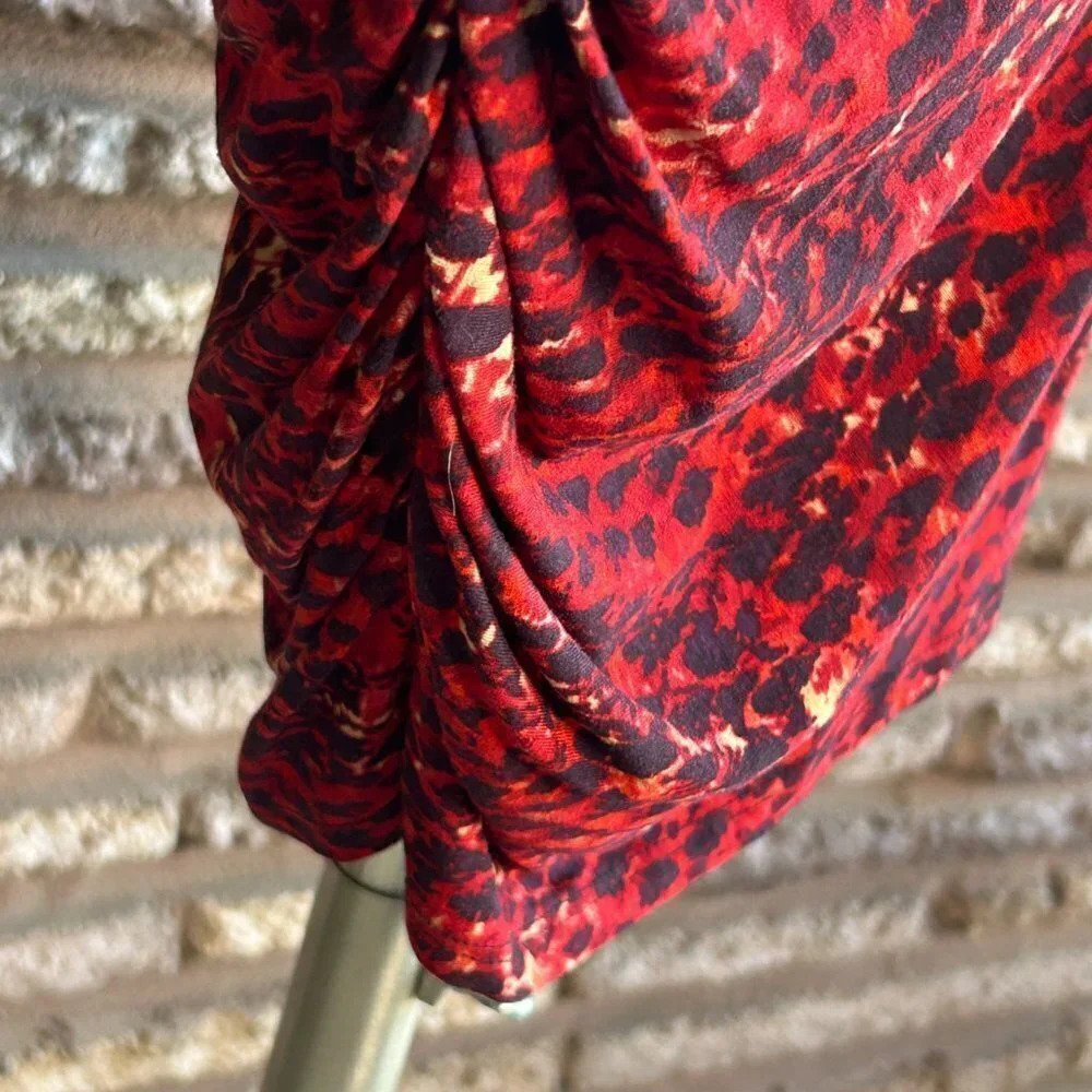 Three Dots Red Patterned Ruched Sides Slinky Body… - image 5